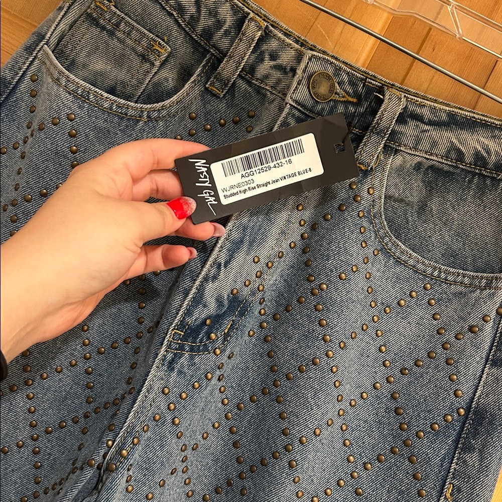 Nasty Gal Gold Stud High Waist Jeans